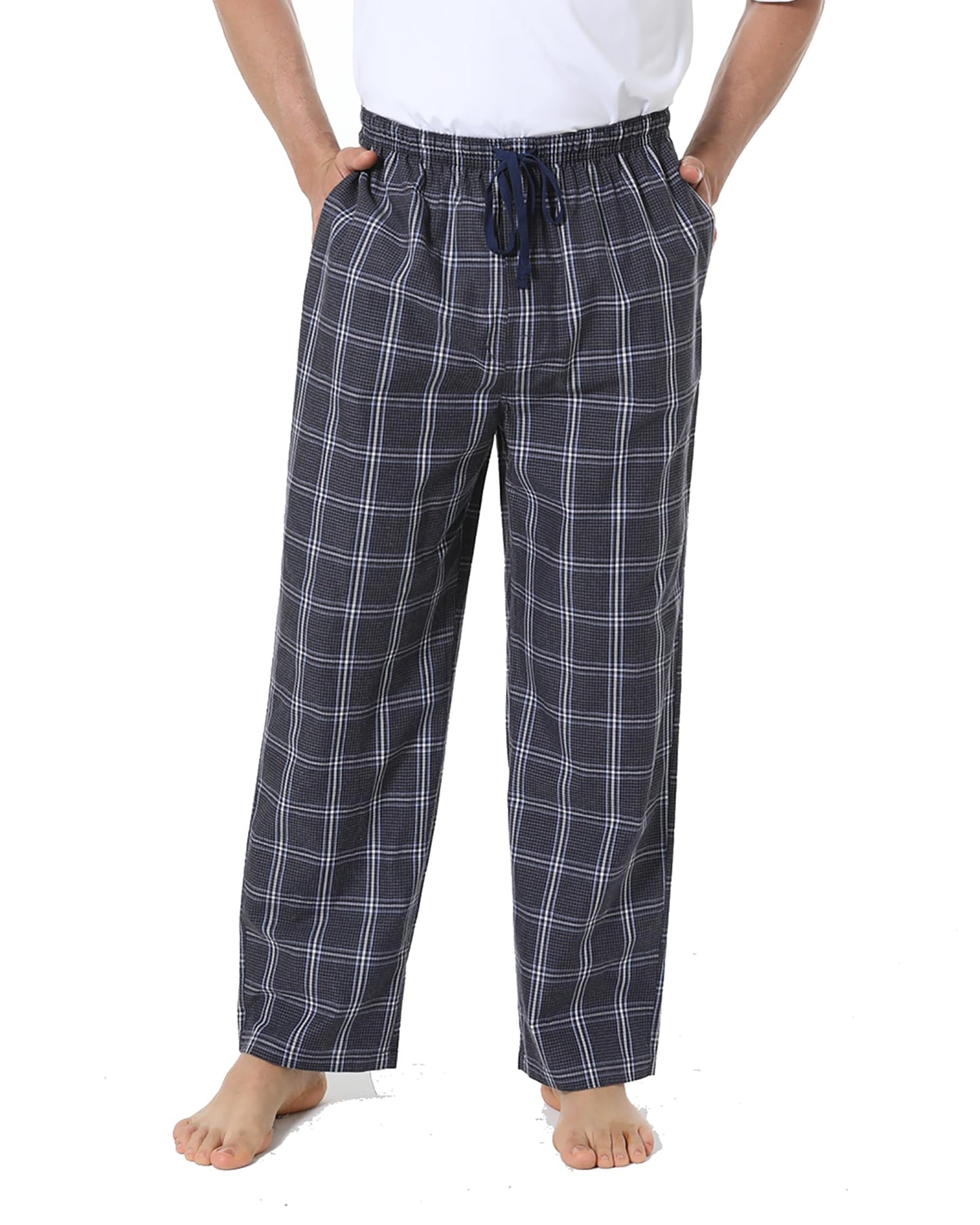 Jveyvth Mens Pajama Pants 100% Cotton Plaid Sleep & Lounge Pants, PJ Bottoms with Pockets and Button Fly