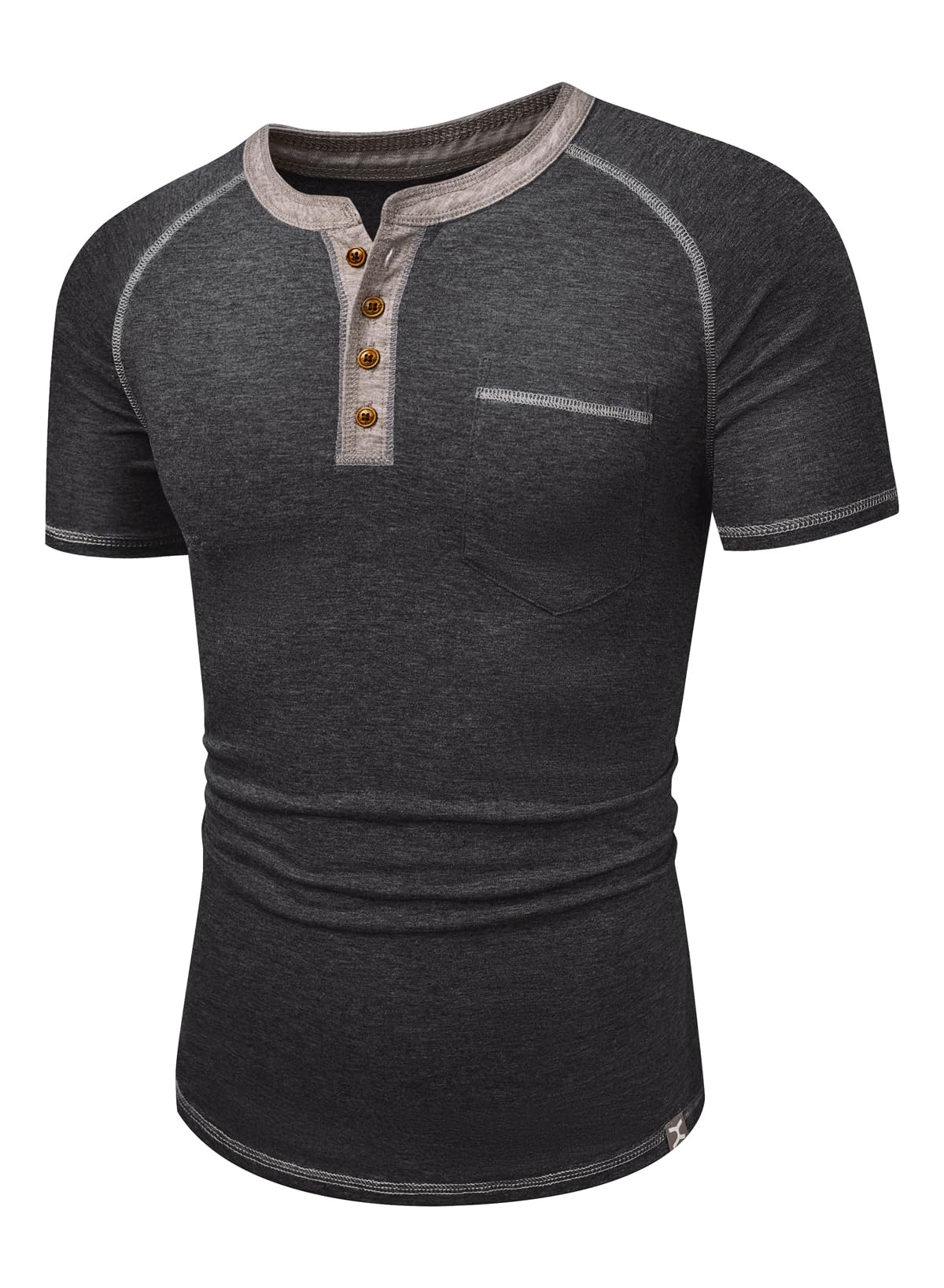 JMIERR Mens Henley Short Sleeve T-Shirt Cotton Casual Shirts with Pockets, XL, Black