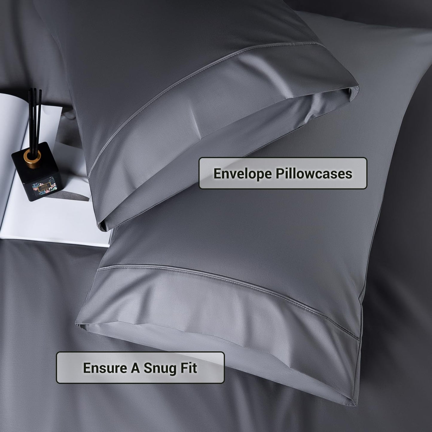 Shilucheng 4 Piece Queen Sheet Sets, Cooling Sheets, Blend Rayon Derived from Bamboo, Deep Pocket Up to 16", Breathable & Soft Bed Sheets, Hotel Silky Bedding Set, Dark Grey