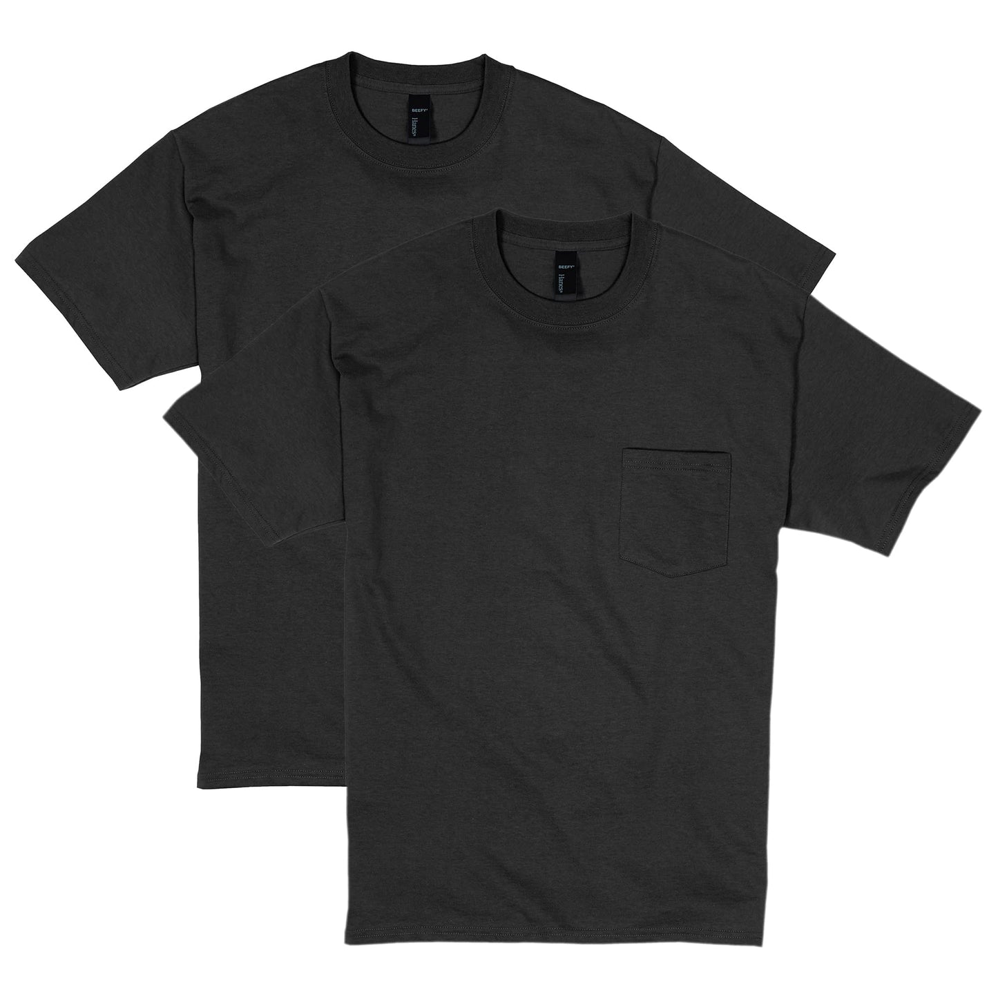 Hanes mens Beefy Short Sleeve Pocket Tee Value Pack (2-pack) fashion t shirts, Black, X-Large US