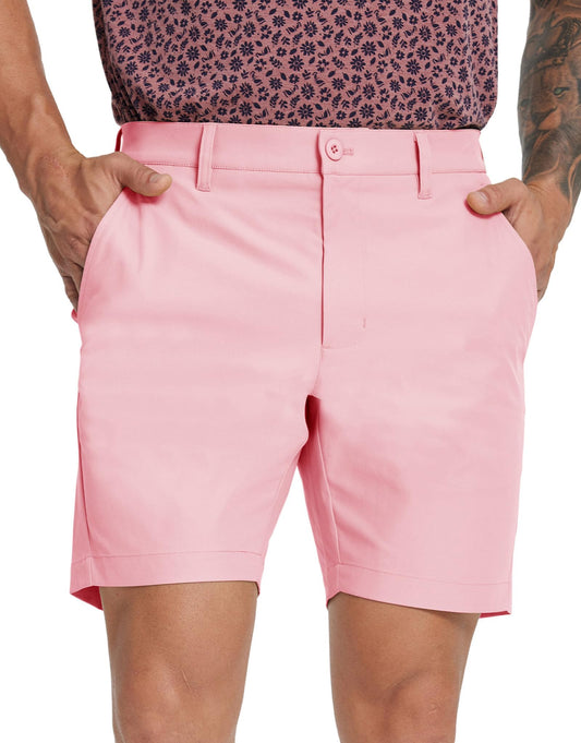 MICHEL ROUEN Golf Shorts Men 7" Inseam Lightweight Quick Dry Fit Stretch Solid Casual Dress Golf Shorts for Men Pink