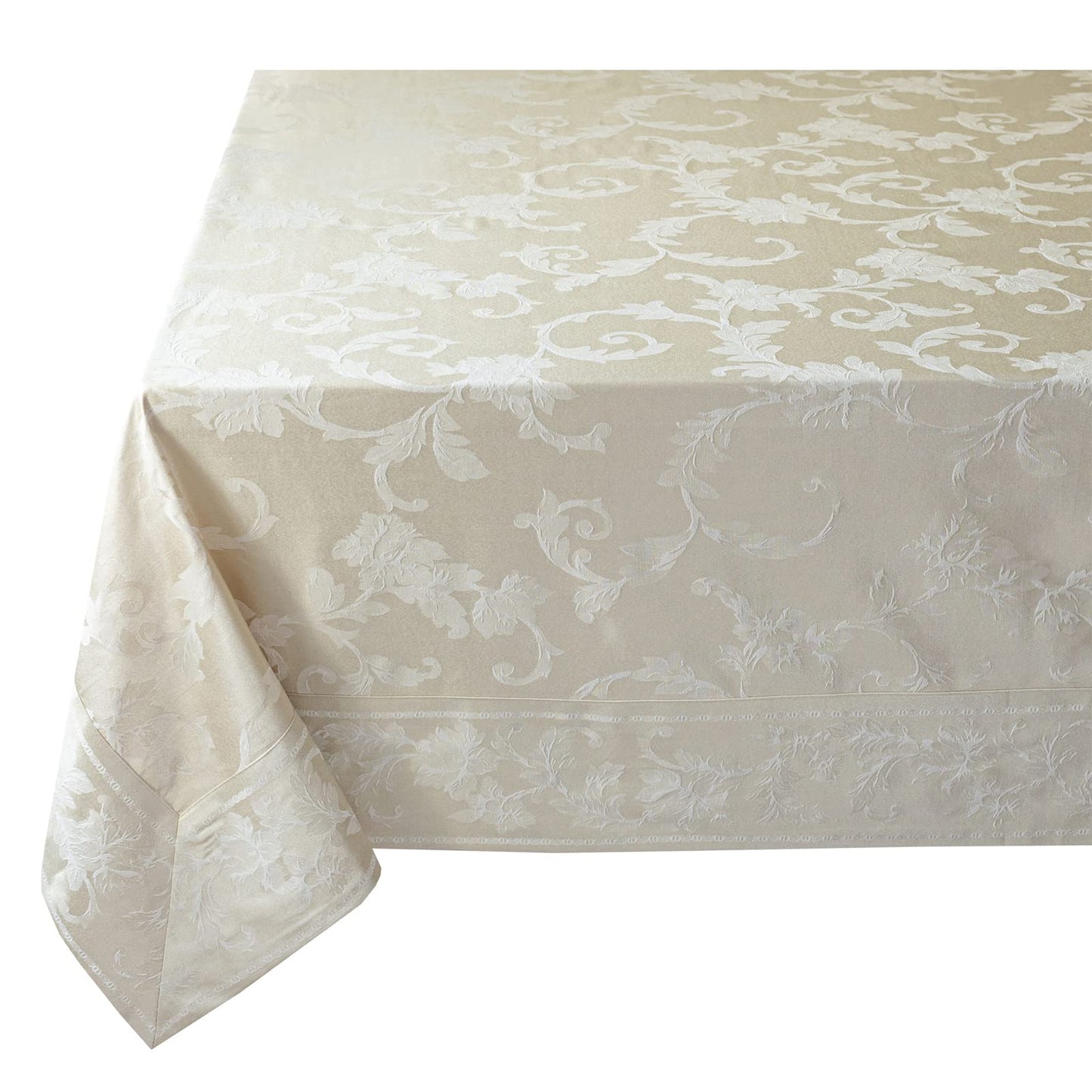 Benson Mills Harmony Scroll Woven Damask Fabric Tablecloth, Everyday, Parties, Special Occasions, Weddings and Holiday Table Cloth (60" X 104" Rectangular, Birch)