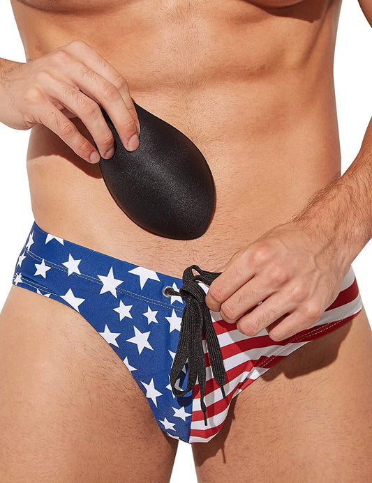 PINKY SENSON Men's American Flag Patriotic swimwear Fourth of July Stars & Stripes Swim Briefs L