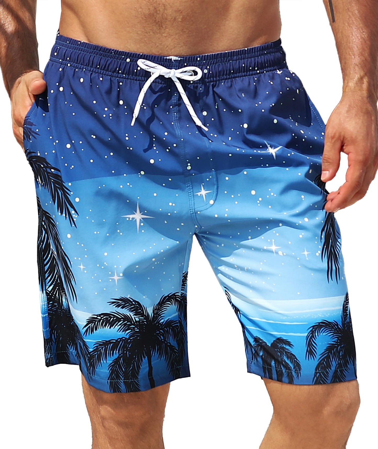 APTRO Men's Swim Trunks 9" Quick Dry Swimsuits Beach Bathing Suits Swim Shorts Mesh Liner T6 Starry Sky S