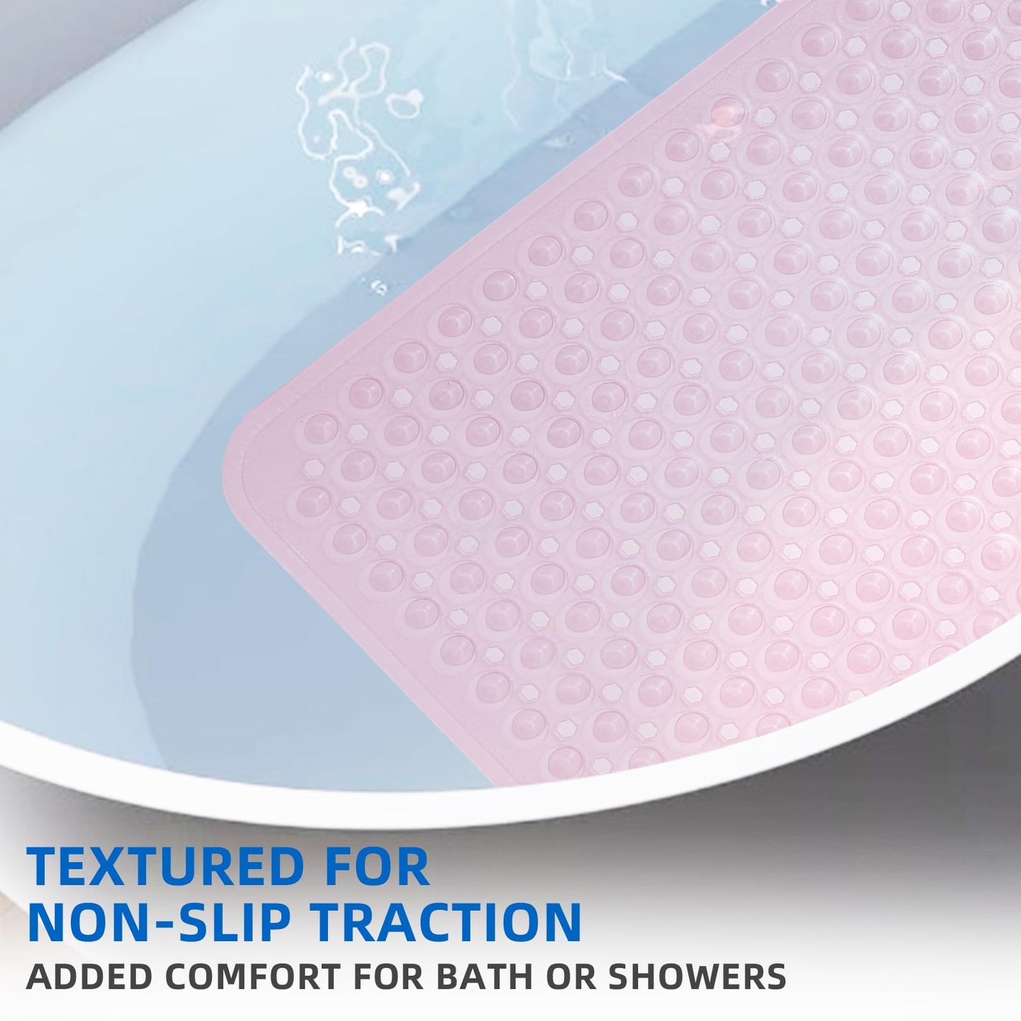 MOONFLY Shower and Bathtub Mat,40x16 Inches,Extra Long Non Slip Mats with Suction Cups and Drain Holes, Machine Washable and Anti Slip Bathmats, Bathroom Mats for Tub Nonslip (Clear Pink)