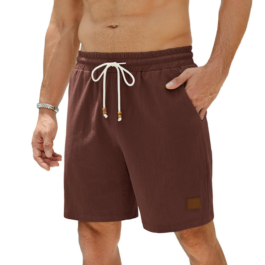 hawalili Mens Shorts 7 Inch Inseam 100% Cotton Drawstring Elastic Waist Summer Beach Stretch Golf Shorts Casual with Pockets Brown,XL