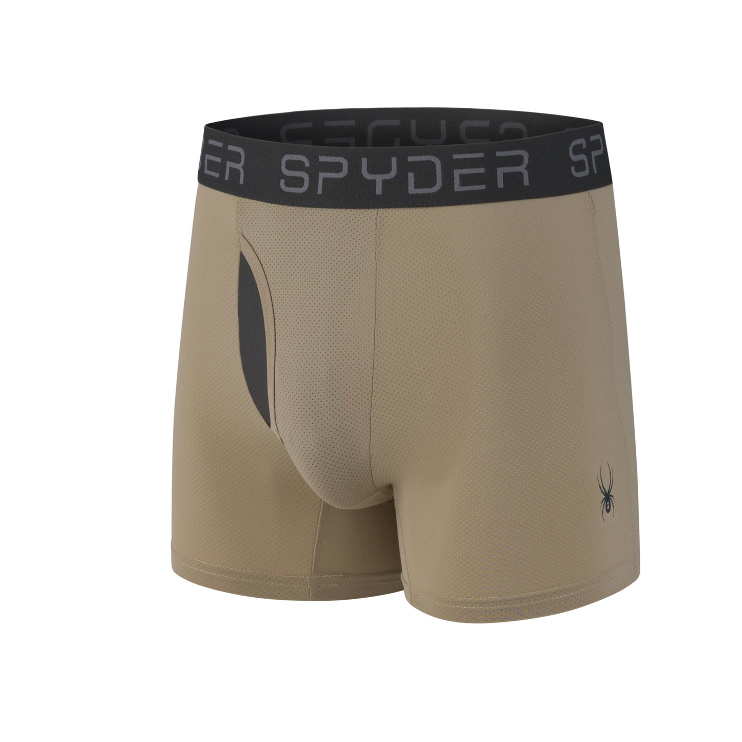 Spyder Mens Boxer Briefs Performance Nylon Mesh Sports Underwear With Fly Front (Large, Black/Carcoal/Ivory/Navy Teal)