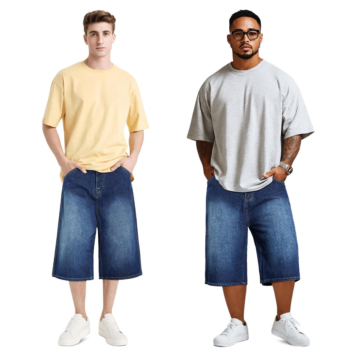 GINGTTO Mens Baggy Denim Shorts Casual Loose Fit Blue Jean Shorts Long Cut Off Hip Hop Cropped Jorts Men 32