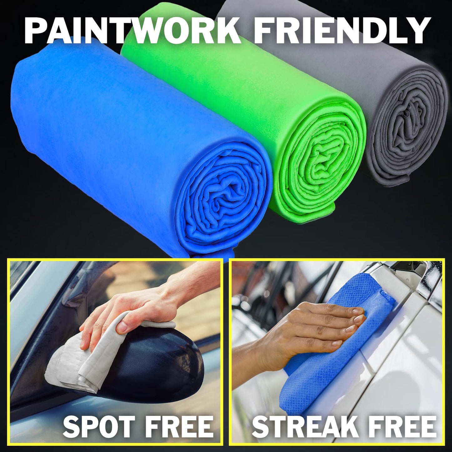 YesBes 3 Pack Premium Car Drying Shammy Cloth, 26'x17' Super Absorbent PVA Material, Reusable Soft Car Towel
