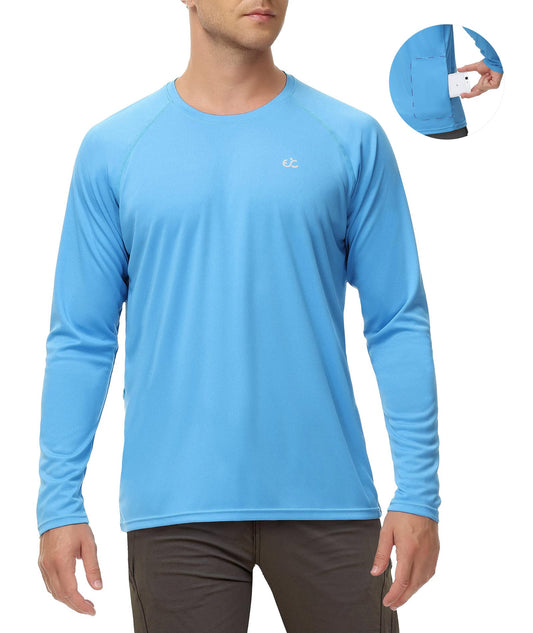 Rash Guard for Men Swim Shirt Quick Dry Fishing Shirts for Men UPF 50+ Long Sleeve UV Sun Protection Beach Shirts Sky Blue