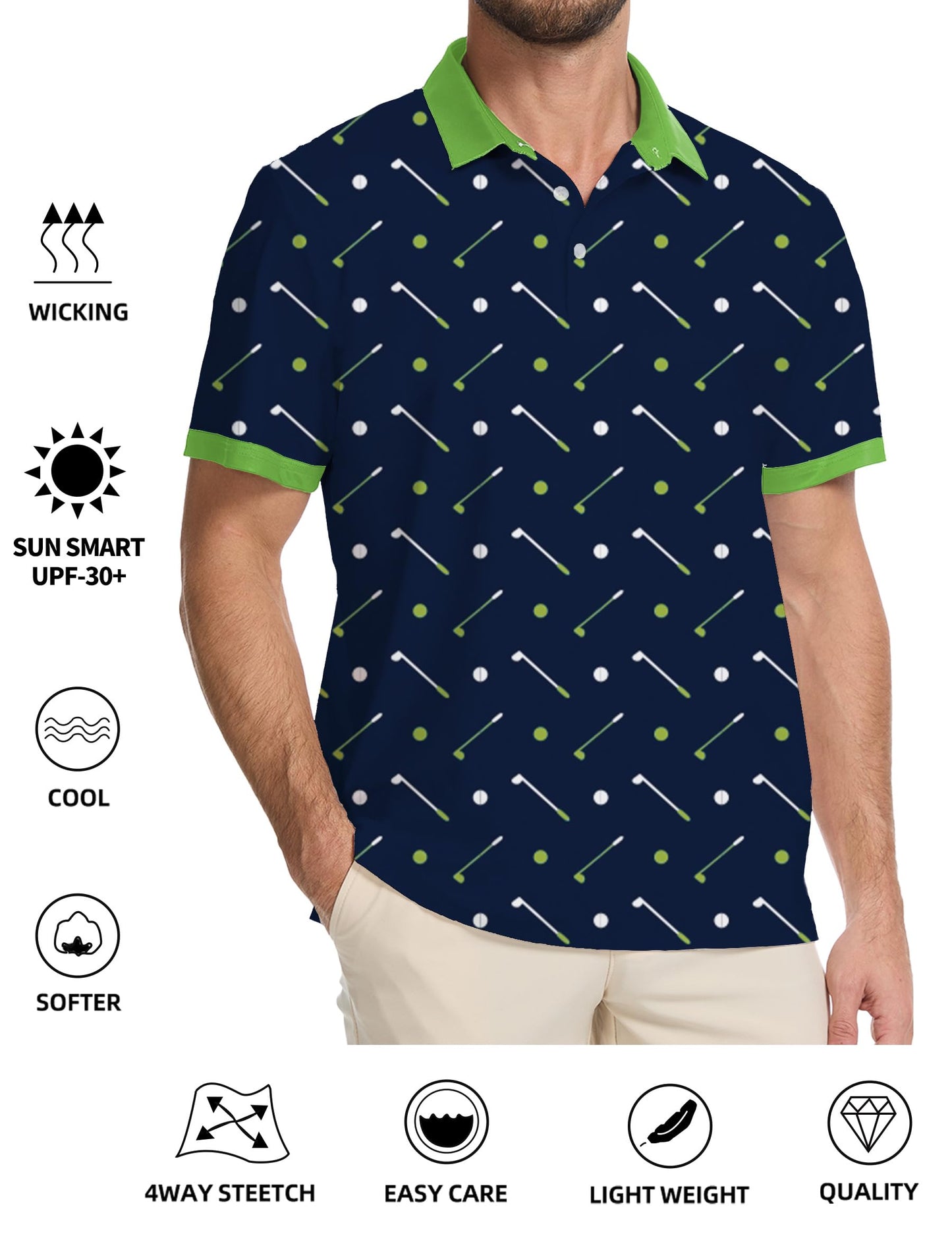 Actflare Golf Shirts for Men Dry Fit Moisture Wicking Short Sleeve Performance Print Polo Shirts Navy Patchwork,M