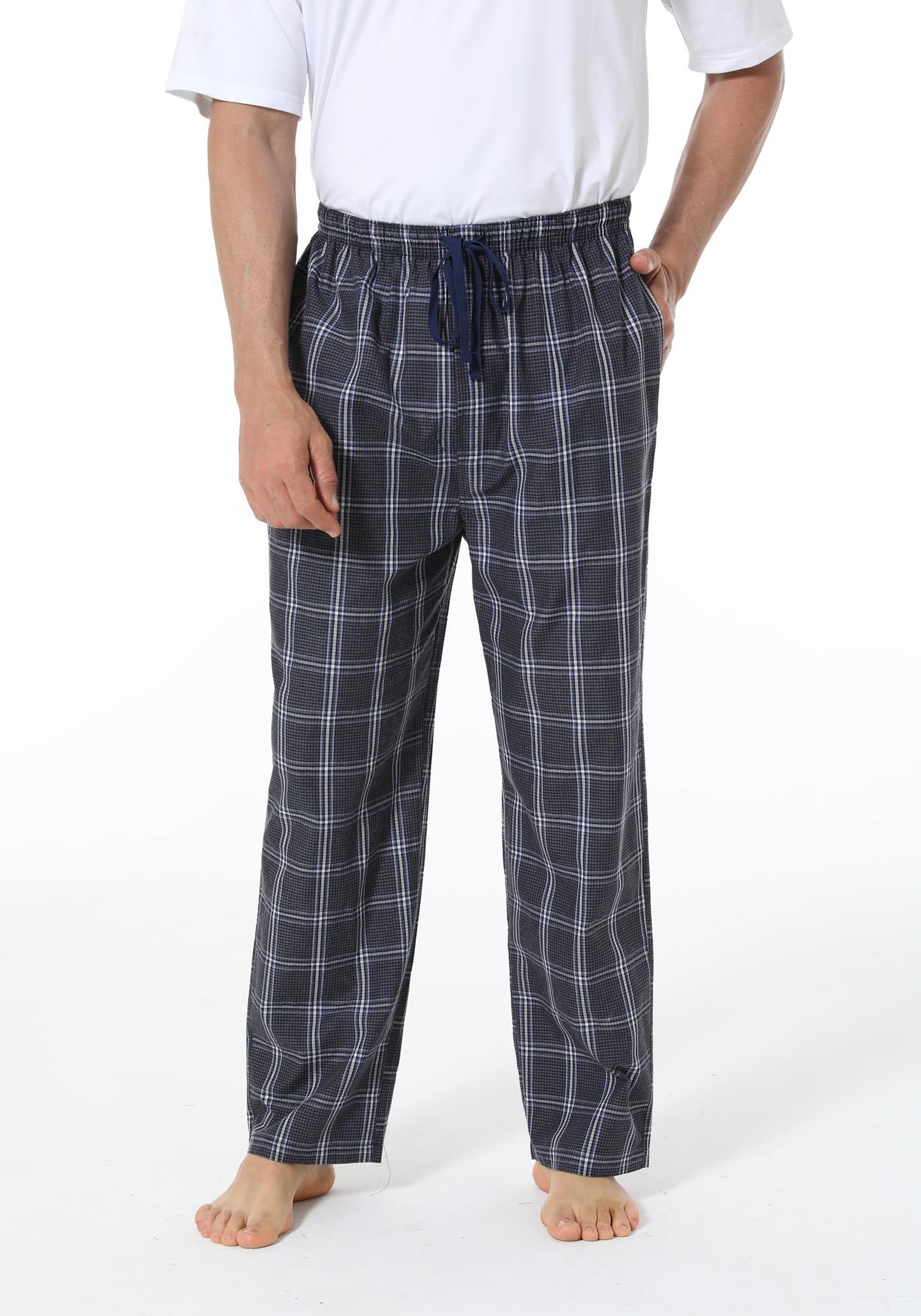 Jveyvth Mens Pajama Pants 100% Cotton Plaid Sleep & Lounge Pants, PJ Bottoms with Pockets and Button Fly