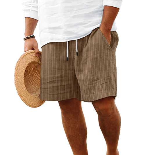 ROOMLINE Brown 2XL Mens Linen Shorts Flat Front Casual Elastic Waist Drawstring Summer Beach Vacation Shorts with Pocket(9Inch)