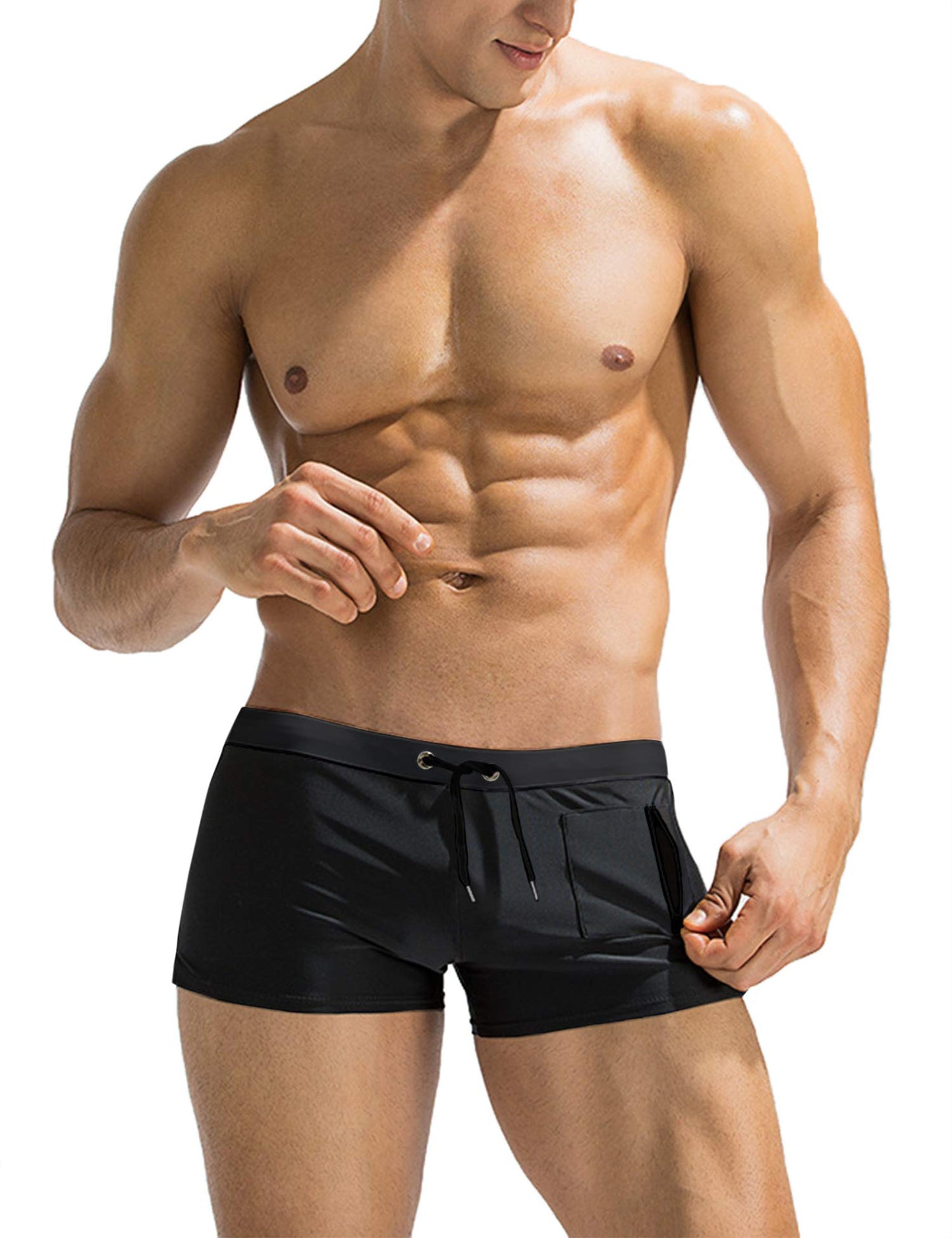 COOFANDY Mens Quick Dry Lightweight Square Leg Cut Trunks Swimwear, Large, 1 - Black