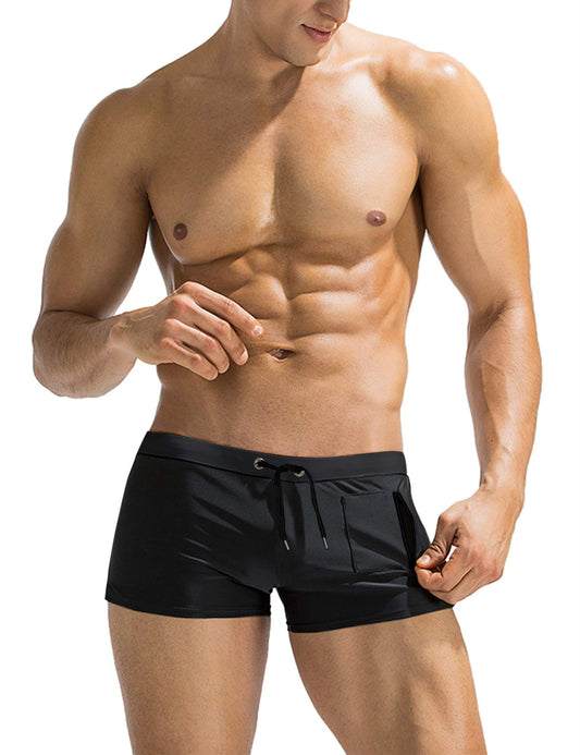 COOFANDY Mens Quick Dry Lightweight Square Leg Cut Trunks Swimwear, Large, 1 - Black