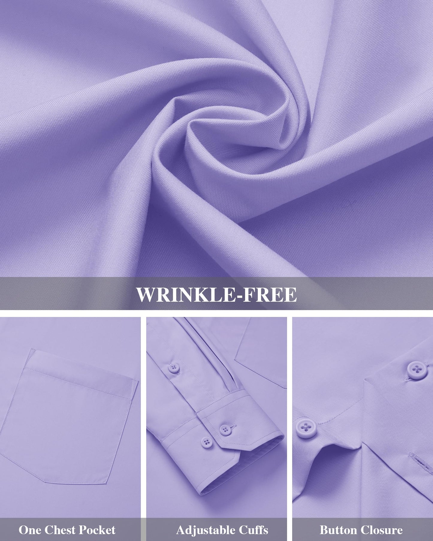 J.VER Men's Dress Shirts Wrinkle Free Long Sleeve Formal Shirt Solid Business Casual Wedding Button Down Shirts with Pocket Medium Lilac Purple