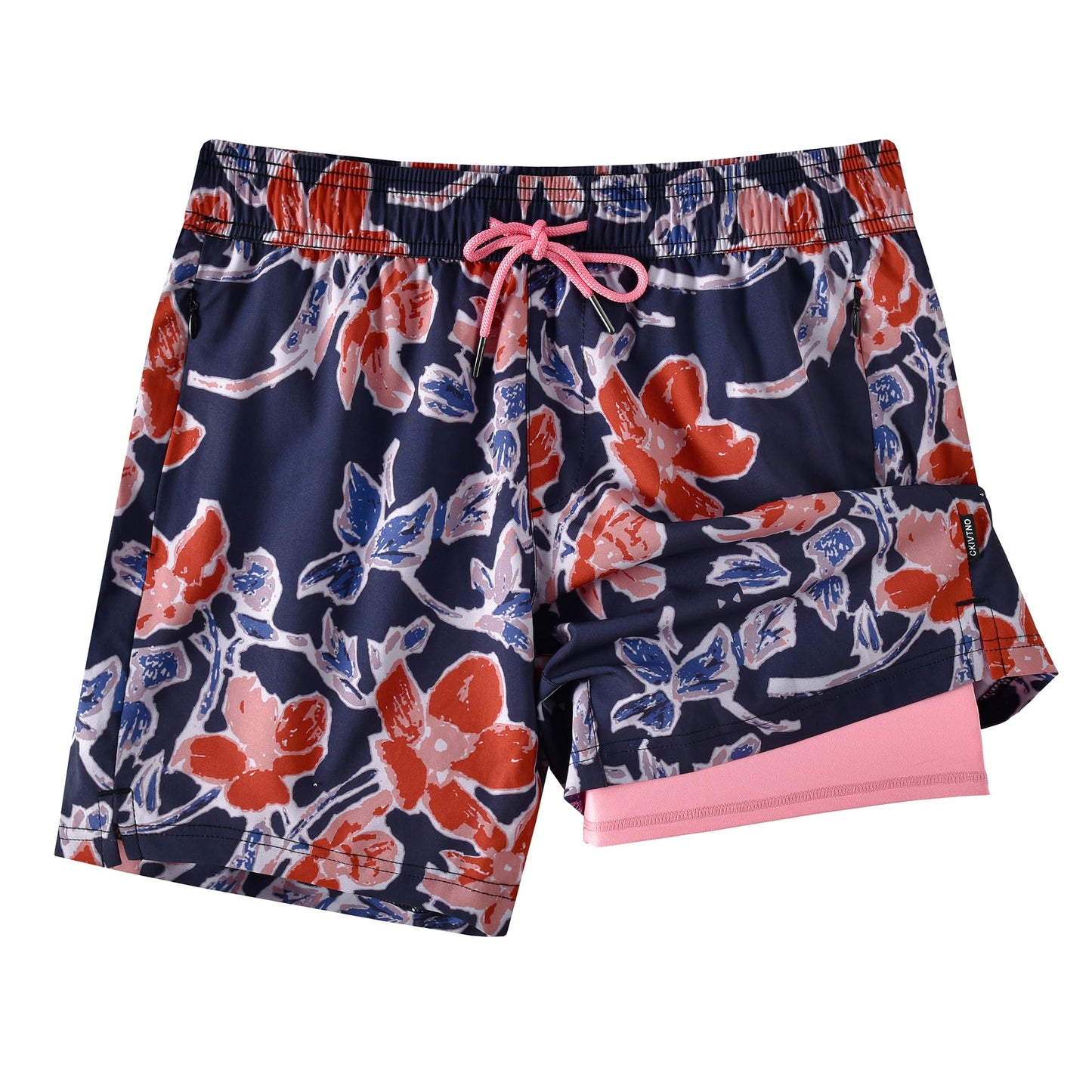 CKIVTNO Mens 5.5 inch Floral Printed Hawaiian Short Swim Trunks Compression Liner Quick Dry Summer Swimwear Bathing Suits Boardshorts Beach Wear