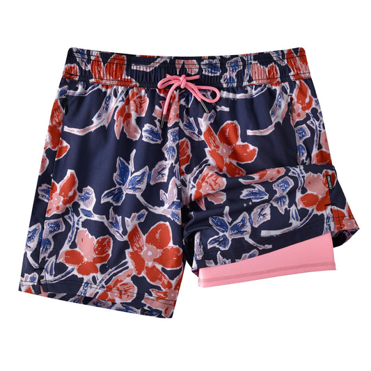 CKIVTNO Mens 5.5 inch Floral Printed Hawaiian Short Swim Trunks Compression Liner Quick Dry Summer Swimwear Bathing Suits Boardshorts Beach Wear