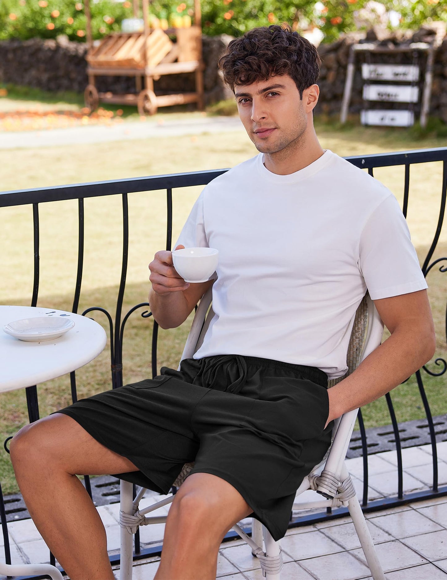 Ekouaer Men's Pajama Shorts Cotton Lounge Sleep Shorts Elastic Waist Sleepwear Pants with Pockets Black X-Large
