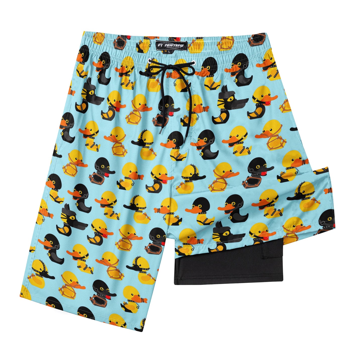 Mens Swim Trunks with Compression Liner, Pirate Duck Men Bathing Suit Swimming Trunks 9 inch Inseam Board Shorts Men's Swimwear, 4 Way Stretch Beach Shorts Quick Dry Swimsuits, L