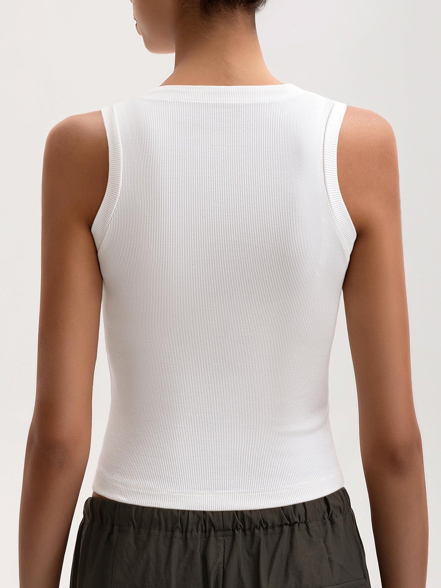 MOSSROZZ Women's High Neck Tank Top White Ribbed Basic Tanks Casual Crop Tops Sleeveless Shirts 2025 Summer Stretchy Slim Fit Outfits for Going Out, M