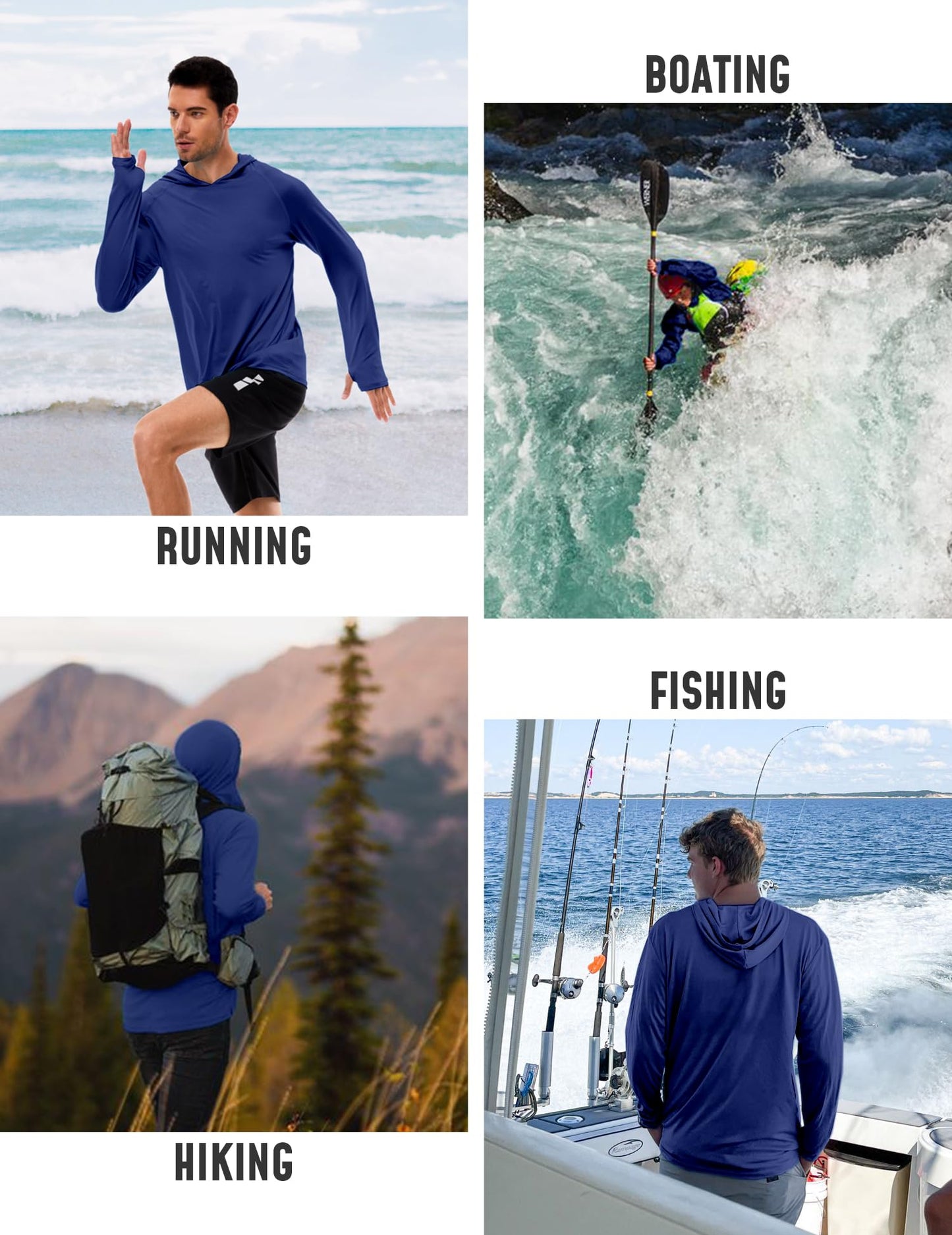 Fishing Shirt for Men with Hoodie SPF50+ Sun Protection Long Sleeve Rash Guard Sun UV Shirts for Hiking Sunscreen Clothing Swim Shirts Quick Dry Klein Blue XL