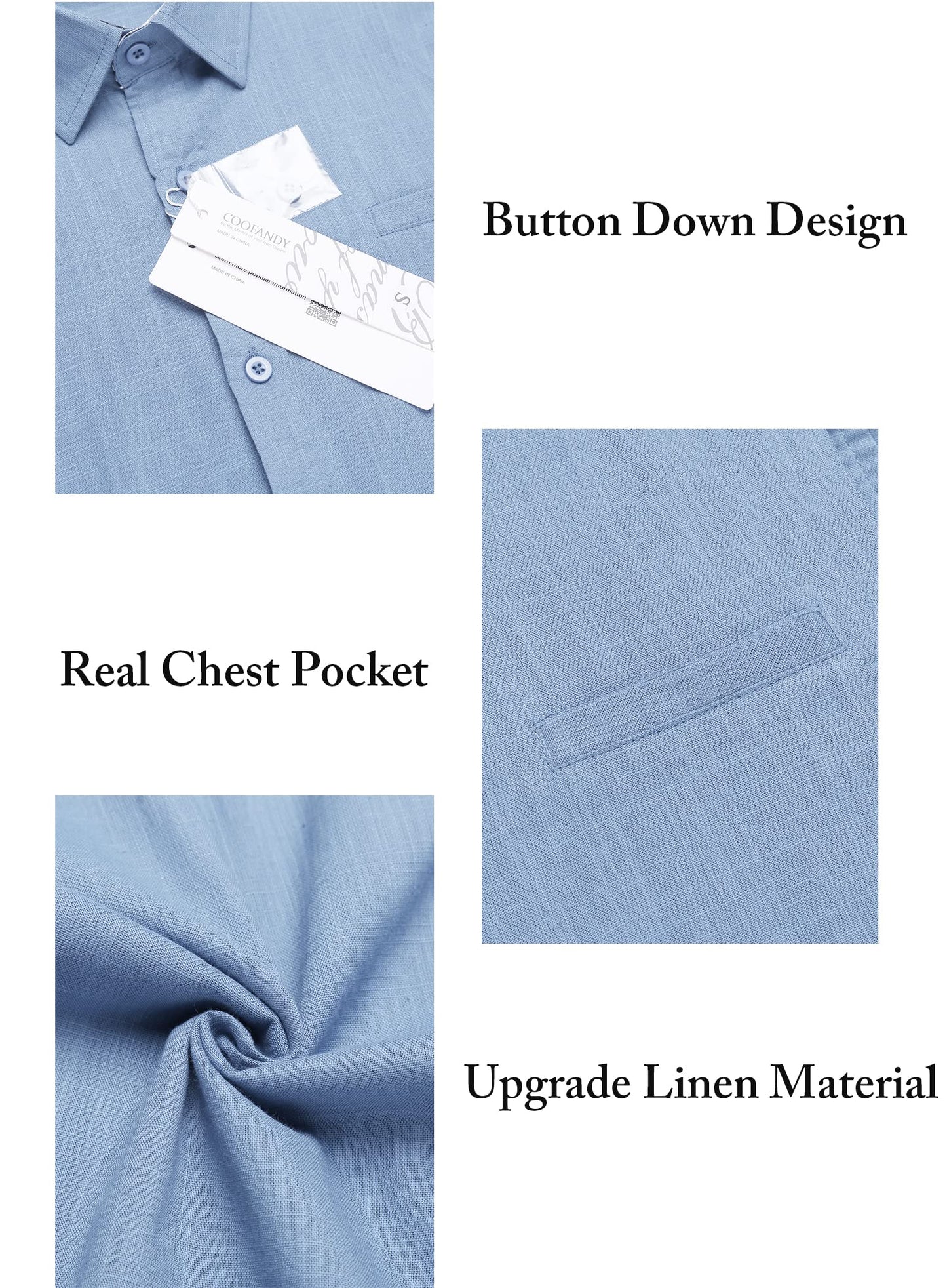 COOFANDY Mens Shirt Beach Wedding Casual Linen Button Up, Light Blue, X-Large, Short Sleeve