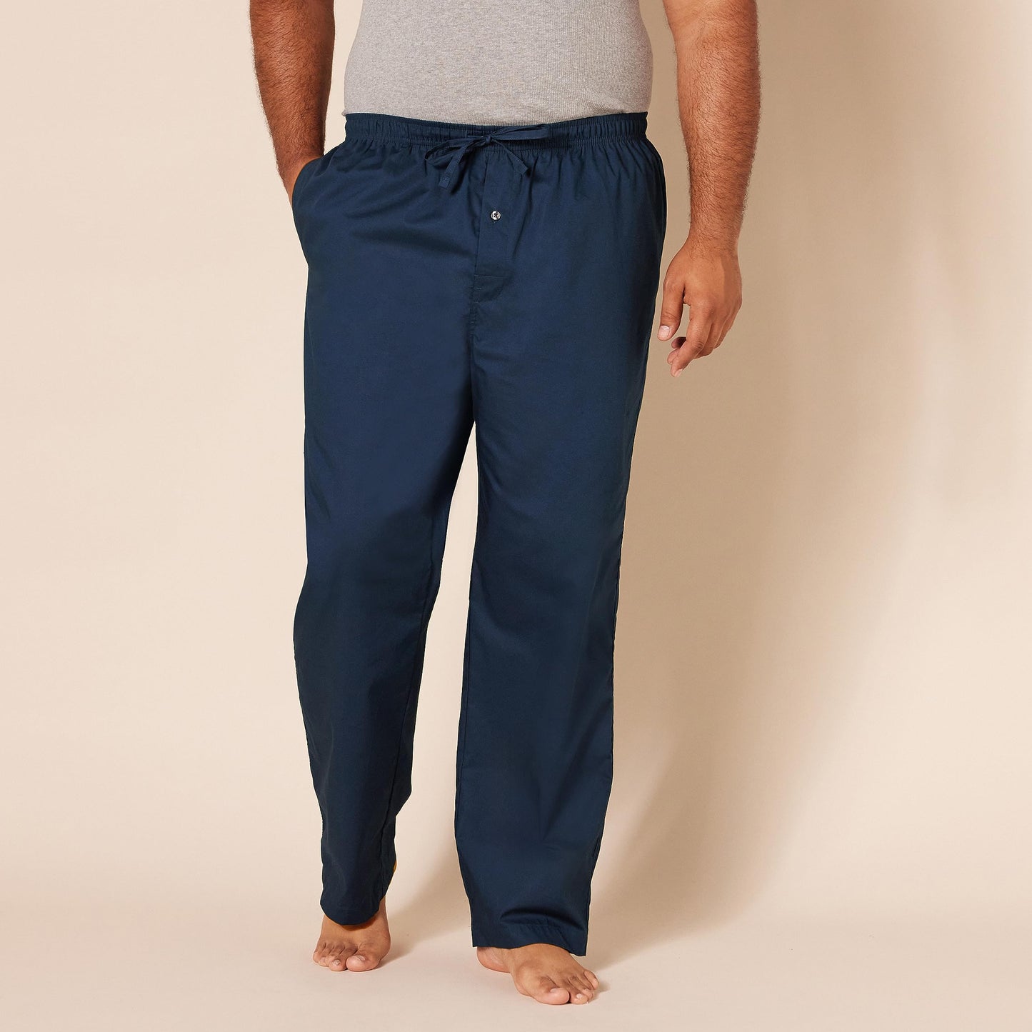 Amazon Essentials Men's Straight-Fit Woven Pajama Pant with Pockets, Navy, Large