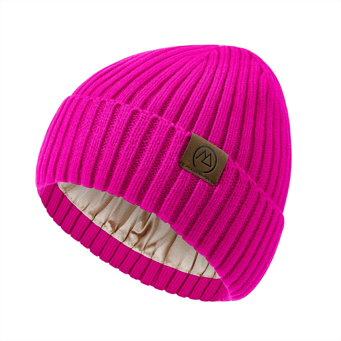 Zando 2024 Satin Lined Beanie for Women Men Warm Winter Hats for Women Knit Satin Beanie Slouchy Skull Caps Silky Lining Hat for Women Unisex Knit Lined Beanie Winter Satin Beanie Hot Pink One Size