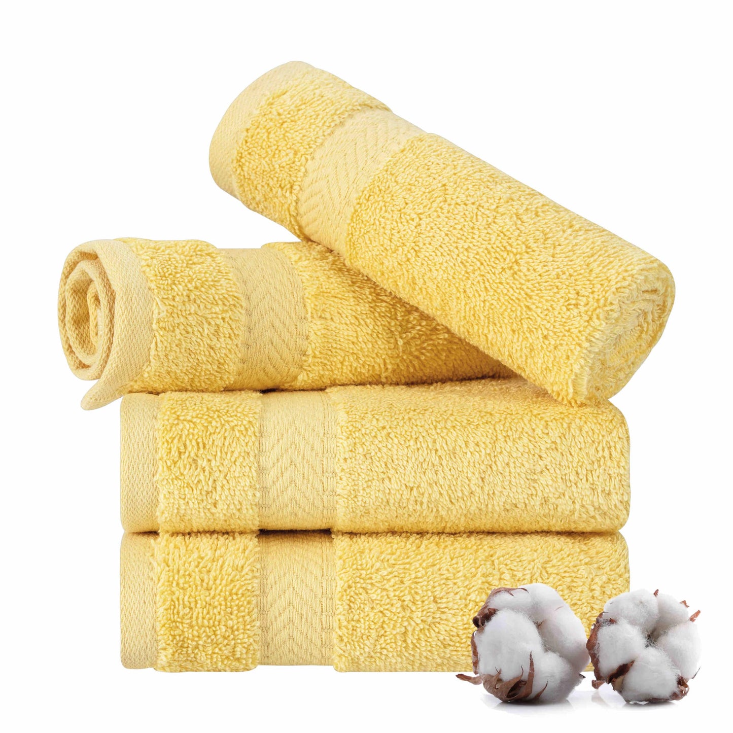 TEXTILOM Washcloths for Body and Face – Hotel and Spa Quality & Soft & Absorbent & Quick Dry Wash Cloths for Your Body – 100% Turkish Cotton Wash Clothes Towel Set of 4 (13 x 13 inches) - Yellow