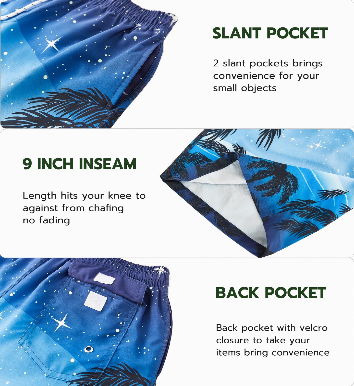 APTRO Men's Swim Trunks 9" Quick Dry Swimsuits Beach Bathing Suits Swim Shorts Mesh Liner T6 Starry Sky S