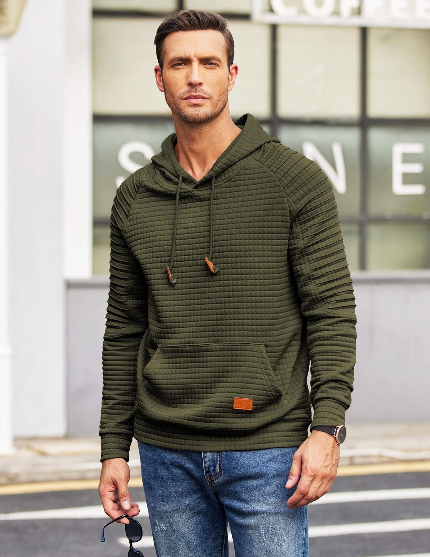 COOFANDY Men's Sport Hoodie Heavyweight Gym Athletic Sweatshirt Fashion Pullover Hooded With Pocket, Army Green, Small