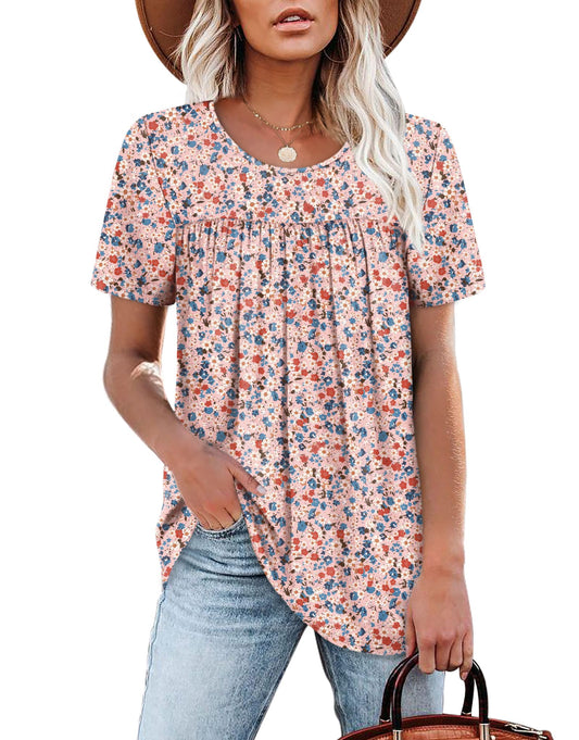 WIHOLL Plus Size Tops for Women Short Sleeve Shirts Oversized Tshirts Dressy Casual Cute Summer Tops Crew Neck Pink Beach Vacation Clothes Resort Wear 2025 Flower XXL