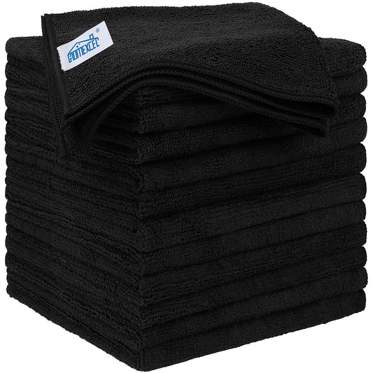 HOMEXCEL Black Microfiber Cleaning Cloths 12 Pack, 12.5 x 12.5 inch Microfiber Towel for Cars, Ultra Absorbent Car Washing Cloth, Lint Free Streak Free Cleaning Rags for Car, Kitchen, and Window