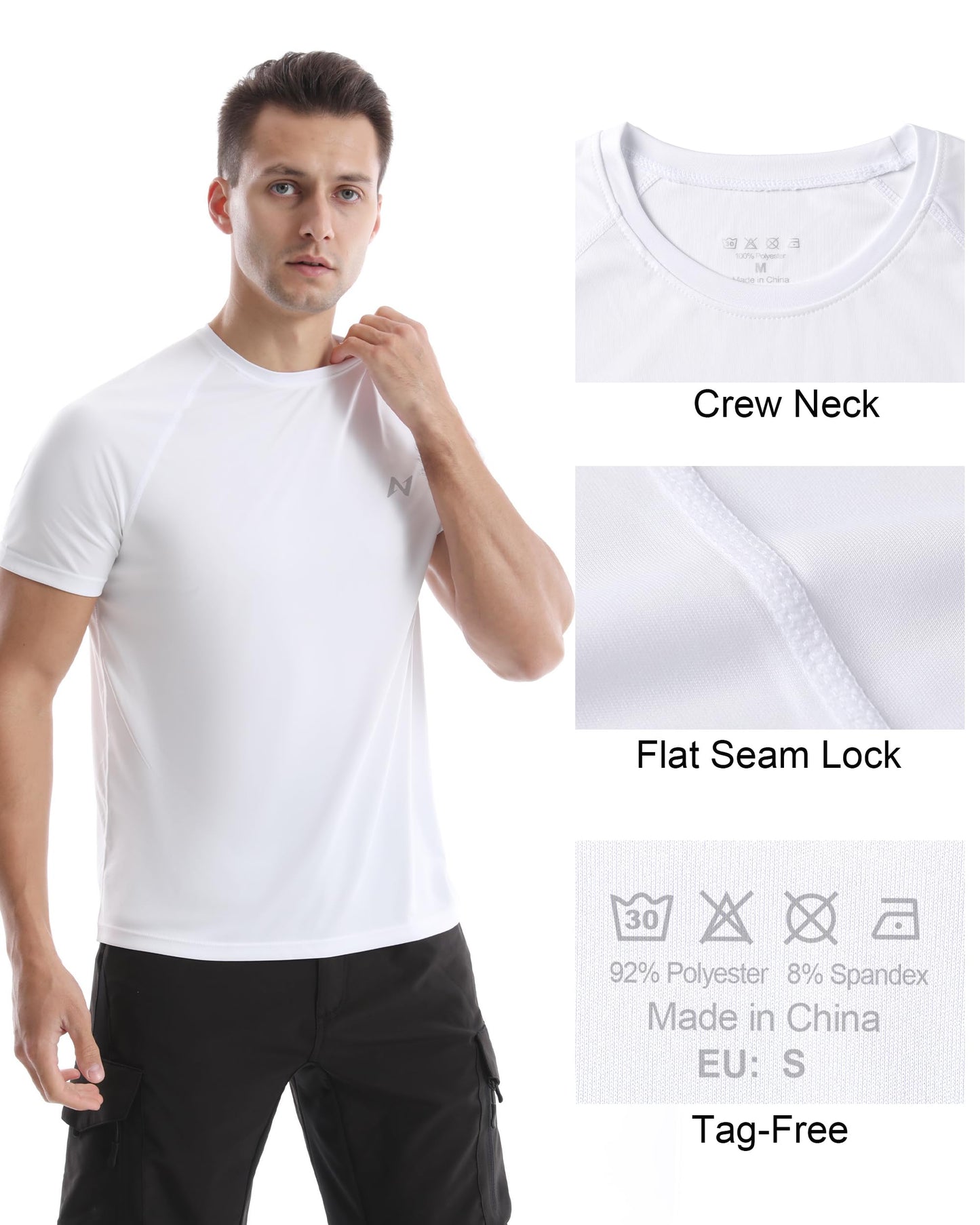isnowood UPF 50+ Swim Shirts for Men, Sun Protection Quick Dry Rash Guard, Mens Short Sleeve Surf Athletic Shirt White