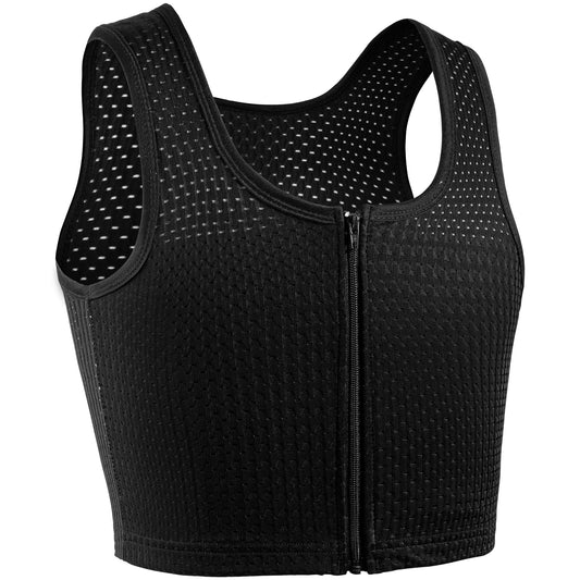 XUJI Chest Binder FTM Transgender Zip Up Binder Breathable Breast Cool Fabric Tank Top (B, XL) Black