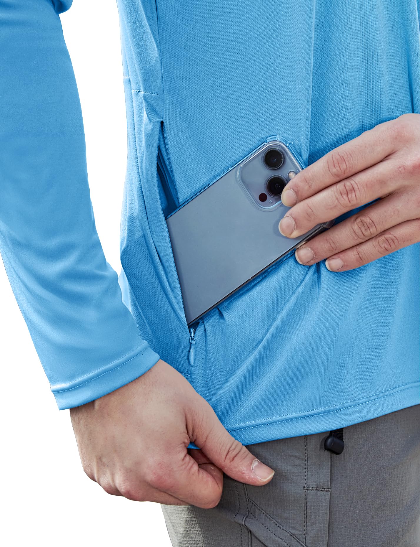 Rash Guard for Men Swim Shirt Quick Dry Fishing Shirts for Men UPF 50+ Long Sleeve UV Sun Protection Beach Shirts Sky Blue