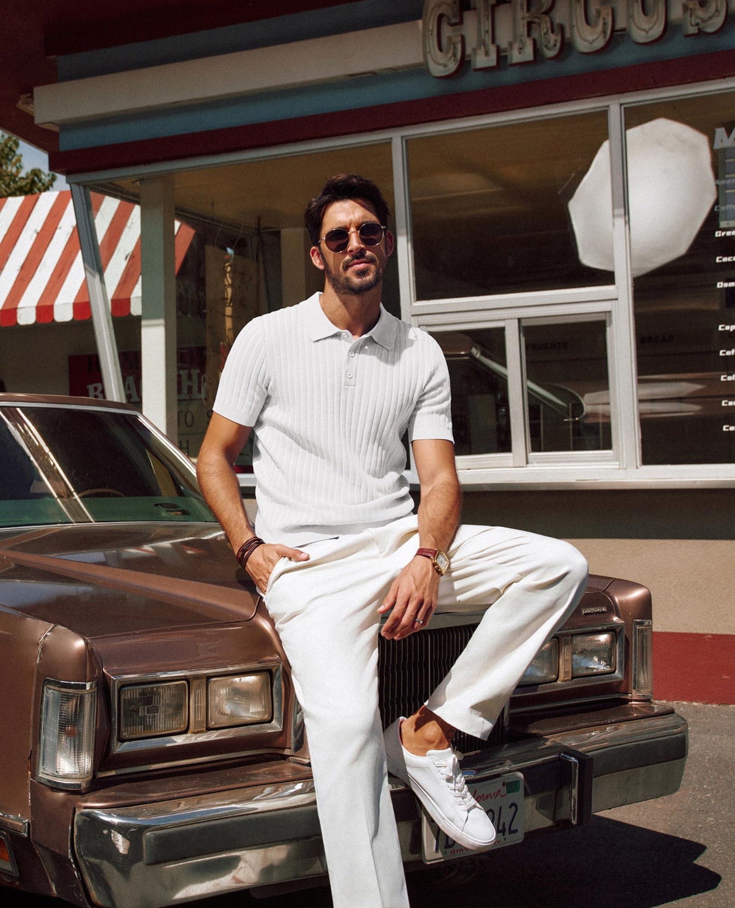 PJ PAUL JONES Mens Polo Shirts Short Sleeve Vintage Polo Shirt Textured Polo T Shirt Classic Knit Golf Shirt Collared T Shirt White L