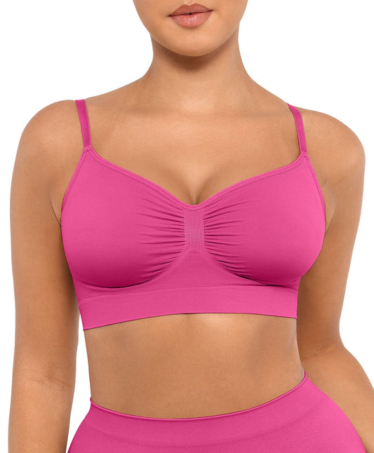 FeelinGirl Bras for Women No Underwire Push Up Full Coverage Wireless Comfortable Bralettes Pink Large