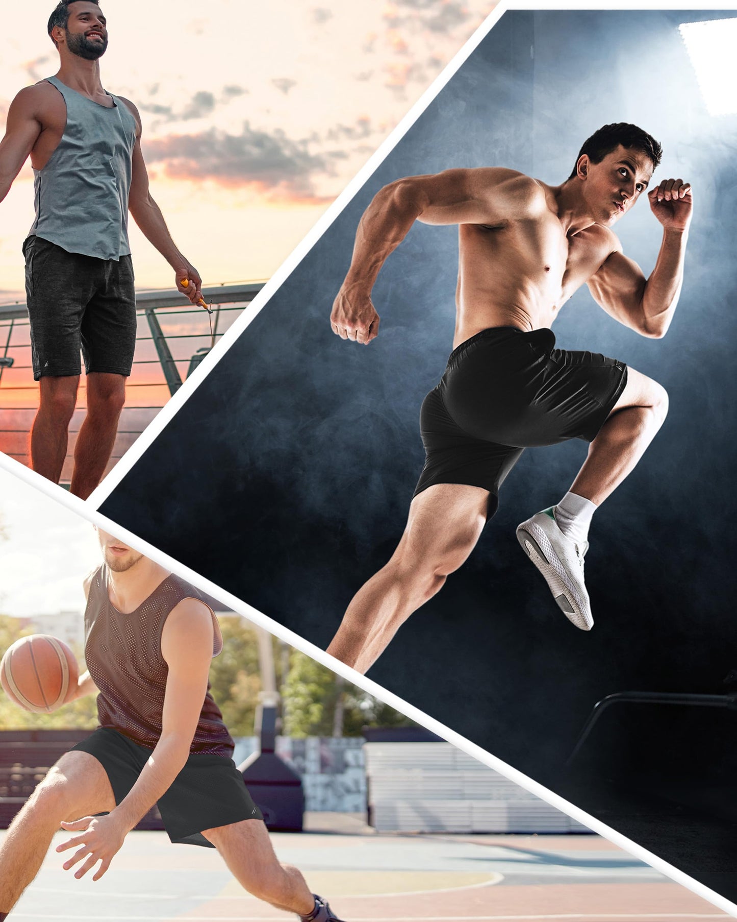 NY Threads 3 Pack Men's Athletic Shorts Quick Dry Lightweight Workout Running Gym Shorts with Pockets, Large, Black/Black/Dark Grey