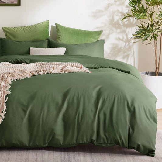 Bedsure Olive Green Duvet Cover California King Size - Soft Double Brushed Duvet Cover for Kids with Zipper Closure, 3 Pieces, Includes 1 Duvet Cover (104"x98") & 2 Pillow Shams, NO Comforter