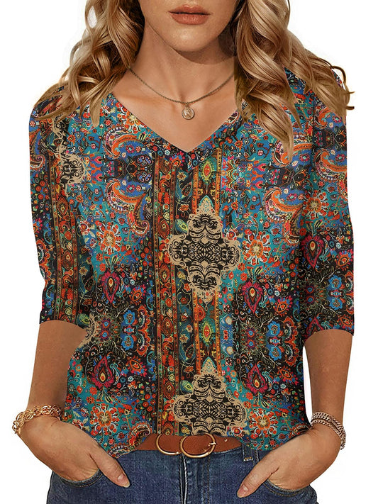 Zeagoo Women's V Neck 3/4 Sleeve Tops Casual Pullover T Shirts Summer Basic Tees Loose Cute Tunic Blouses Workout Top