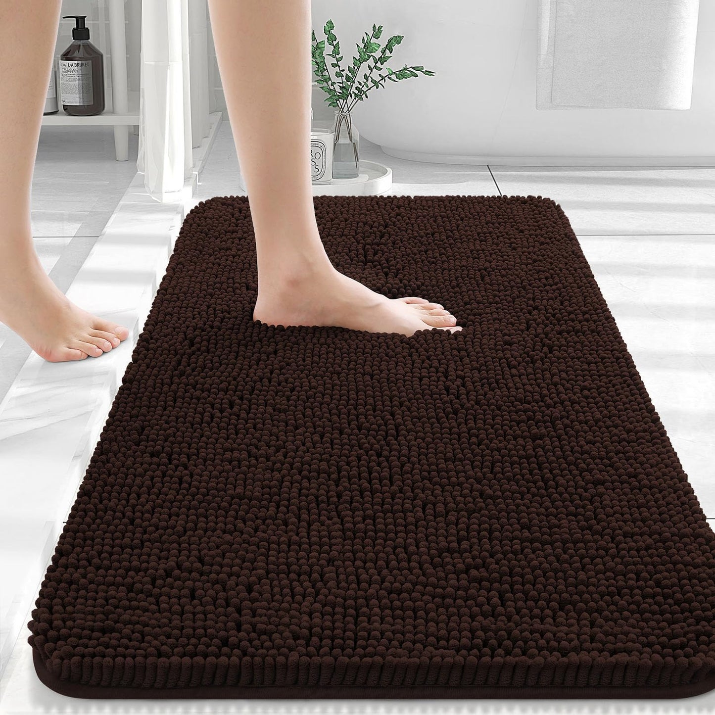 OLANLY Bathroom Rugs 36x24, Extra Soft Absorbent Chenille Bath Rugs, Rubber Backing Quick Dry, Machine Washable Bath Mats for Bathroom Floor, Tub and Shower, Home Decor Accessories, Brown