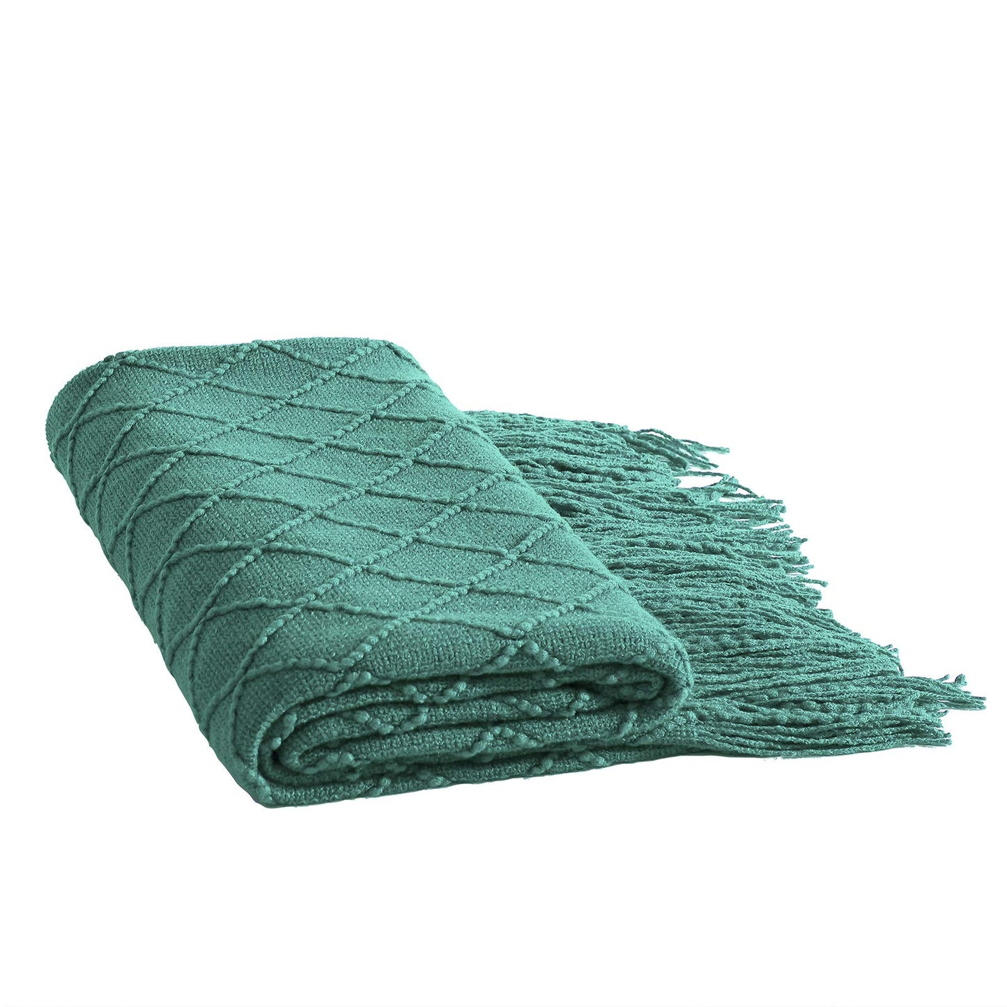 Walensee Throw Blanket for Couch, 50 x 60 Dark Cyan, Acrylic Knit Woven Summer Blanket, Lightweight Decorative Soft Nap Throw with Tassel for Chair Bed Sofa Travel Picnic, Suitable for All Seasons