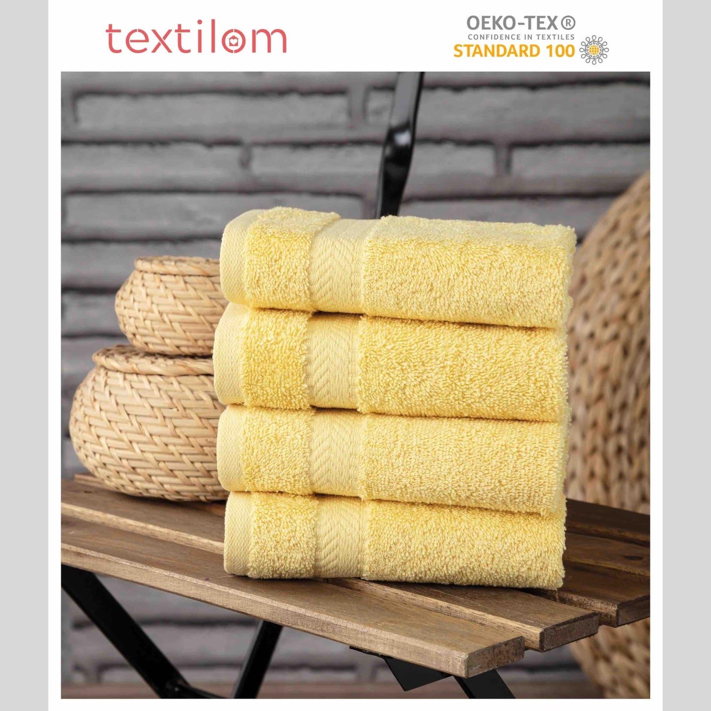 TEXTILOM Washcloths for Body and Face – Hotel and Spa Quality & Soft & Absorbent & Quick Dry Wash Cloths for Your Body – 100% Turkish Cotton Wash Clothes Towel Set of 4 (13 x 13 inches) - Yellow