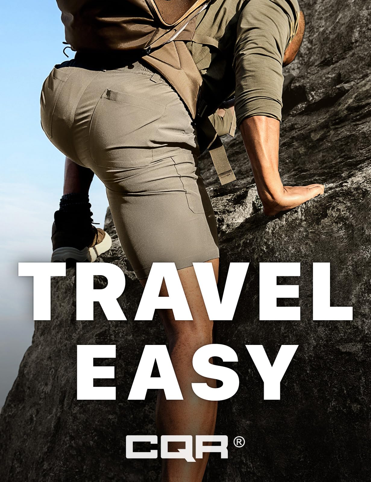 CQR Men's Quick Dry Stretch Hiking Cargo Shorts, Lightweight Water Resistant Tactical Casual, Golf & Outdoor with Pockets, Routine Sandstorm, 34W x 10L