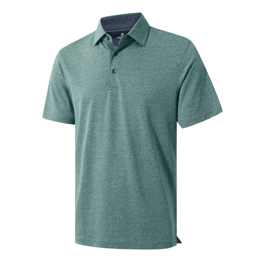 Men's Collar Polo Shirt Dry Fit Casual Pique Polo Short Sleeve Button Office Polo Shirts for Men Pine Green Heather