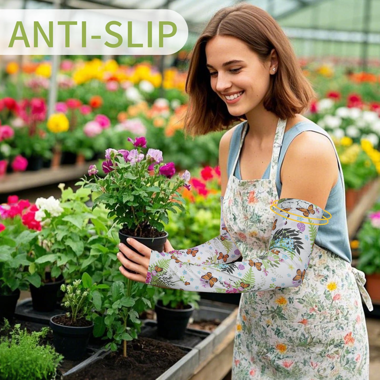 FISHEAL Sun Protection Gardening Sleeves for Women - Butterflies Cooling Outdoors UPF 50+ Arm Sleeves with Thumbholes