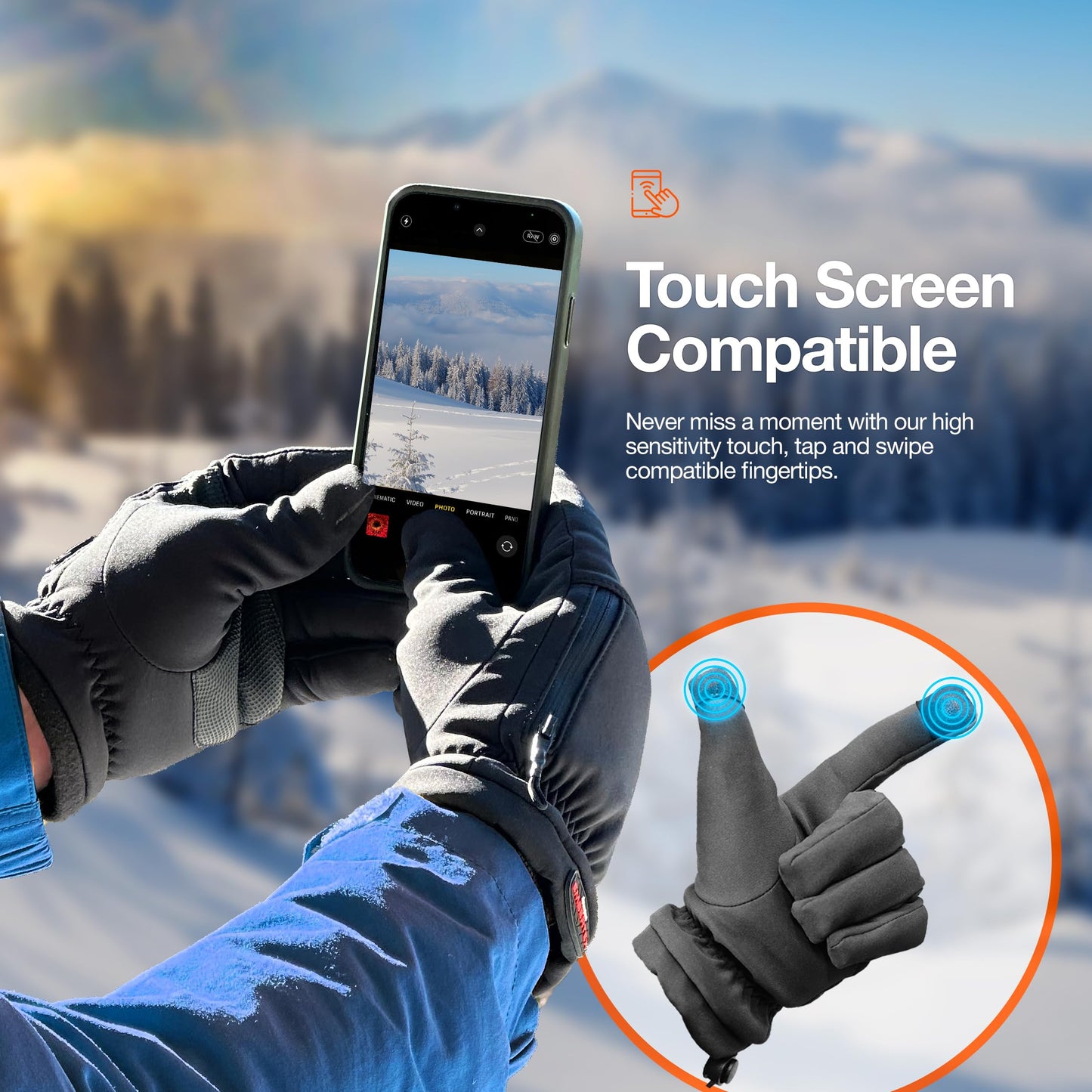 RANGLAND Heated Winter Gloves for Adults with Hand Warmer Compartment, Triple Layer Insulated (-20F) Warm Fleece Lining, Touchscreen Tips - Includes 6 EmberTex Active Hot Packets (8-Hour) Size Medium