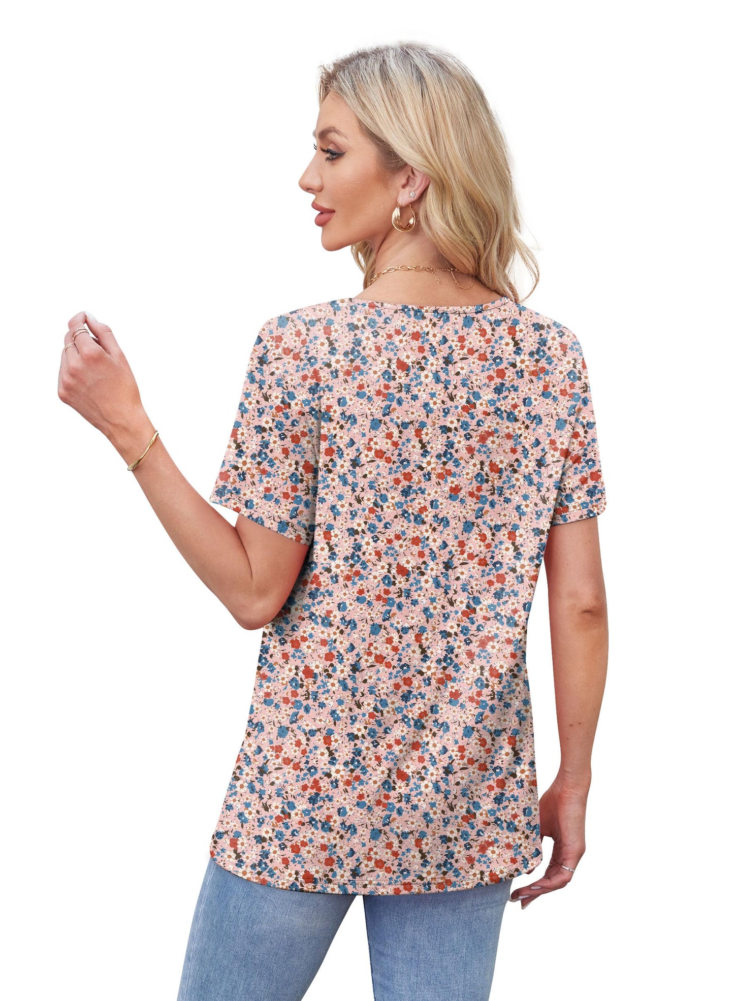 WIHOLL Plus Size Tops for Women Short Sleeve Shirts Oversized Tshirts Dressy Casual Cute Summer Tops Crew Neck Pink Beach Vacation Clothes Resort Wear 2025 Flower XXL